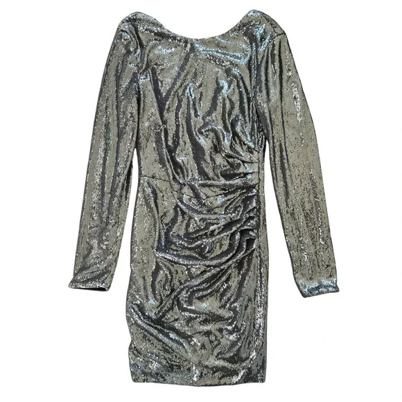 Dress the Population Emilia Sequin Long Sleeve Dress Womens Gray Size M